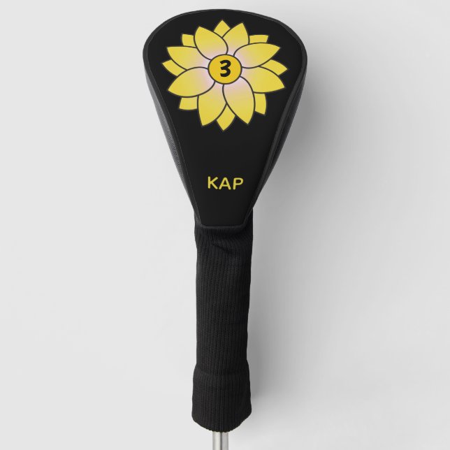 Monogrammierte Illustriert-Gelbe Daisy-Kopfbedecku Golf Headcover (Vorderseite)