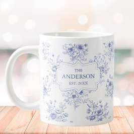Monogrammierte Klassische Blaue Blumen Blumenmuste Jumbo-Tasse