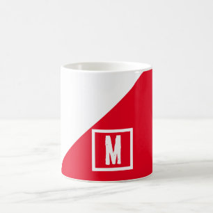 Monogrammierte klassische rote und weiße Farbblock Kaffeetasse