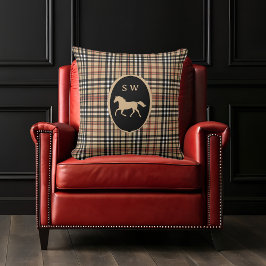 Monogrammierte Klassische Tartan Karo Pferd Mocha Kissen