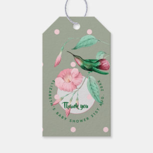 Monogrammierte Kolibri-Tags in Rosa-Mint-Blumenmus Geschenkanhänger