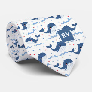 Monogrammierte lächelnde Wale & Wellen Krawatte