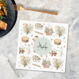 Monogrammierte Launenhaft Blumen Erdbeere Land Serviette