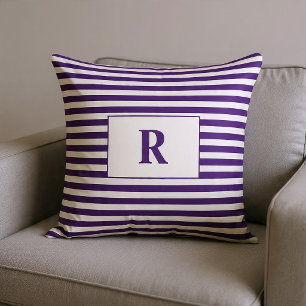 Monogrammierte Lila/Weiße Streifen Kissen