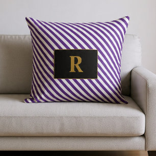 Monogrammierte Lila/Weiße Streifen Kissen