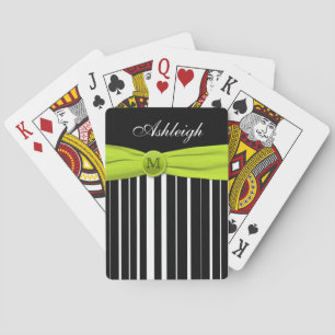 Monogrammierte Lime Schwarz Weiß gestreifte Spielk Spielkarten