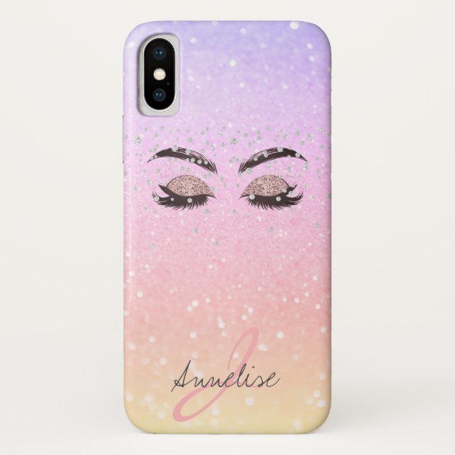 Monogrammierte, Mädchenhafte funkelnde, schillernd Case-Mate iPhone Hülle (Rückseite)