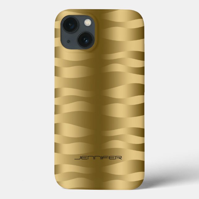 Monogrammierte Metallic Gold Wavy Zebra Streifen Case-Mate iPhone Hülle (Rückseite)