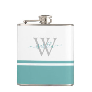 Monogrammierte moderne Schrift Teal-Flasche Flachmann