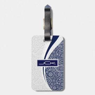 Monogrammierte Navy Blue und White Vintag Paisley Gepäckanhänger
