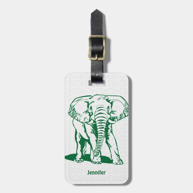Monogrammierte Niedlich Hunter Green Elephant Line Gepäckanhänger (Vorderseite vertikal)