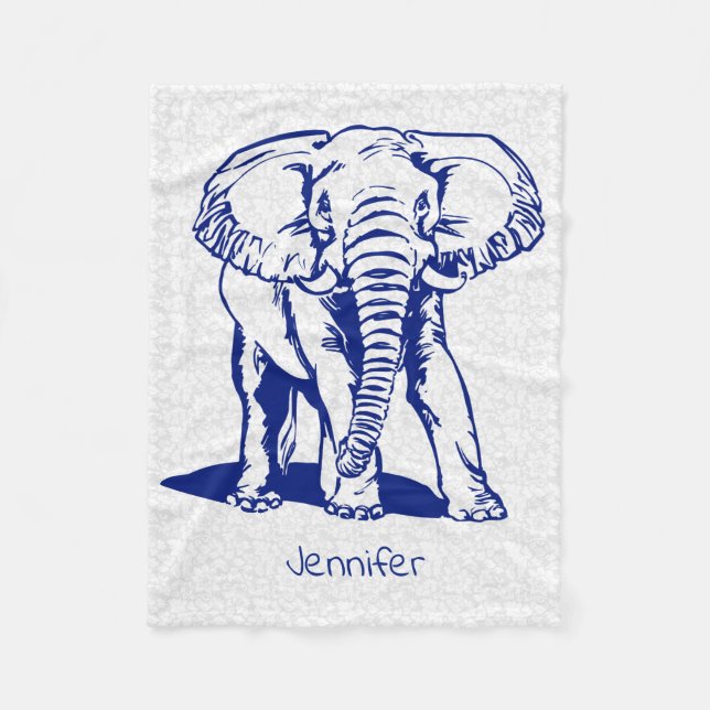 Monogrammierte Niedliche Navy Blue Elephant Line Z Fleecedecke (Vorderseite)