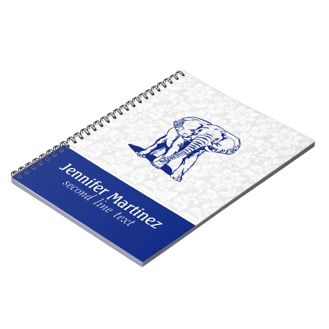 Monogrammierte Niedliche Navy Blue Elephant Line Z Notizblock (Linke Seite)