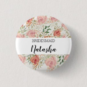 Monogrammierte Orange Blush Rosen Aquarell Button