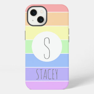 Monogrammierte Pastell-Regenbogenfarbige Streifen iPhone 13 Hülle