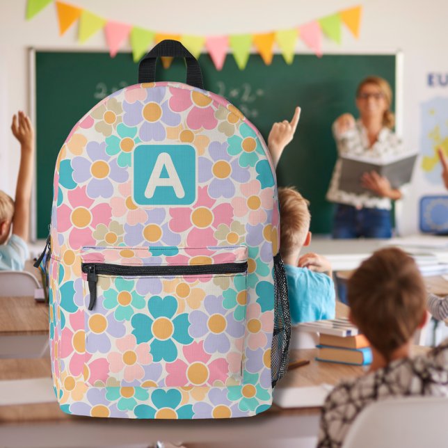 Monogrammierte Pastellblumen Bedruckter Rucksack (Von Creator hochgeladen)