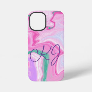 Monogrammierte Pinke, Violette, Mintgrüne Marmor-K iPhone 12 Mini Hülle