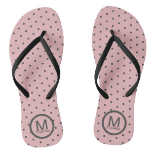 Monogrammierte Polka Dots Pink Gray Flip Flops
