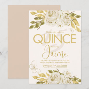 Monogrammierte Quince Elfenbein Rosa Blumen Einladung