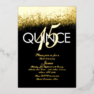 Monogrammierte Quince Glitter Gold geprägt Folieneinladung