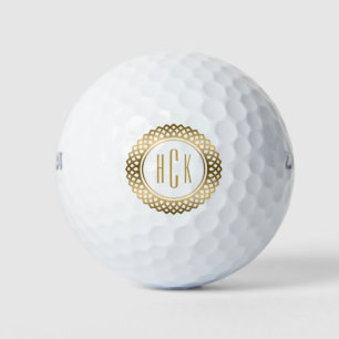 Monogrammierte Rahmen aus Gold und Weiß Golfball