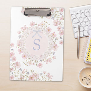 Monogrammierte rosa Blumen und Spitzen-Blumenmuste Klemmbrett