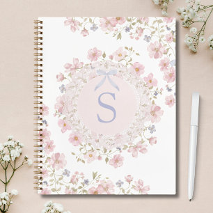 Monogrammierte rosa Blumen und Spitzen-Blumenmuste Notizbuch