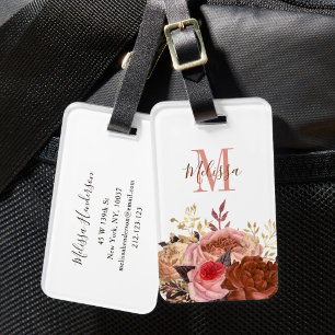 Monogrammierte rosa Blumenmuster Gepäckanhänger