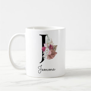 Monogrammierte rosa florale Initiale J Kaffeetasse