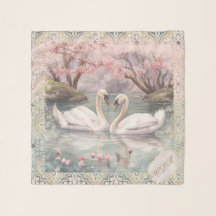 Monogrammierte rosa Hauch Schwan Szene Chiffon Sch