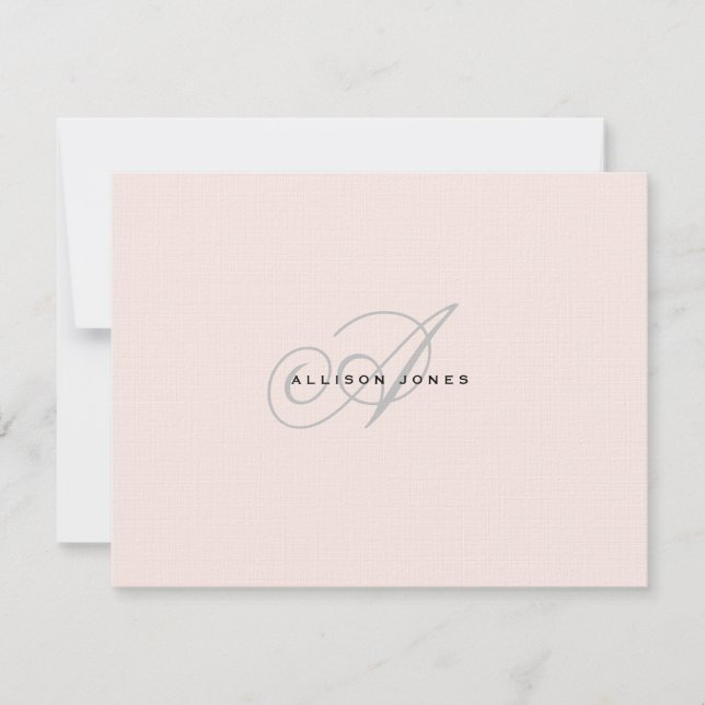 Monogrammierte Rosa und Grau Flachkarte Dankeskarte (Vorderseite)