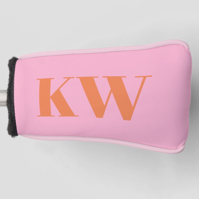 Monogrammierte Rosa und Orange Fette Initialen Ben Golf Headcover (Vorderseite)