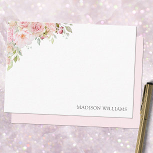 Monogrammierte rosa Wasserfarben-Rosenblume floral Mitteilungskarte