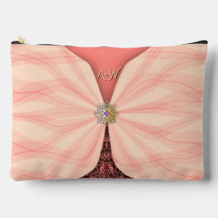 Monogrammierte rosafarbene Juwel-Textil-Illusion Zubehörtasche