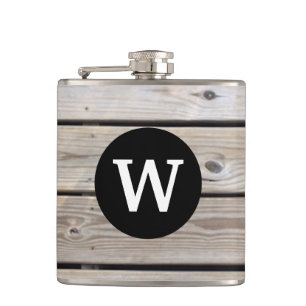 Monogrammierte rustikale Holzplanken-Flasche Flachmann