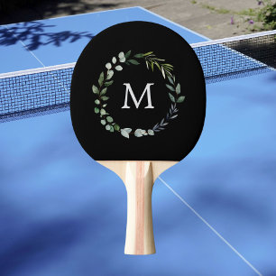 Monogrammierte Salbeigrüne Blätter Grüner Kranz Tischtennis Schläger