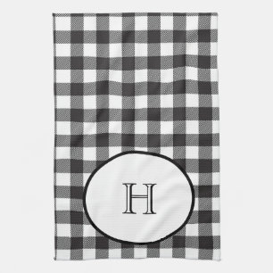 Monogrammierte Schwarz-Weiß-Büffel-Karo Geschirrtuch