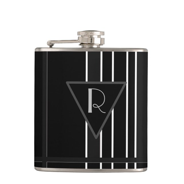 Monogrammierte Schwarz-Weiß-Gestreifte Flachmann (Vorderseite)