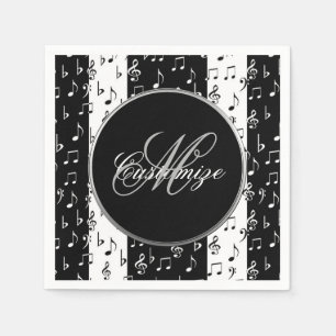 Monogrammierte schwarz-weiße Musikstreifen Serviette
