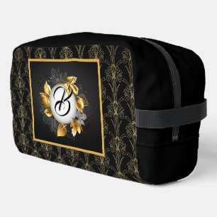 Monogrammierte schwarze Art Deco Perle Waschbeutel