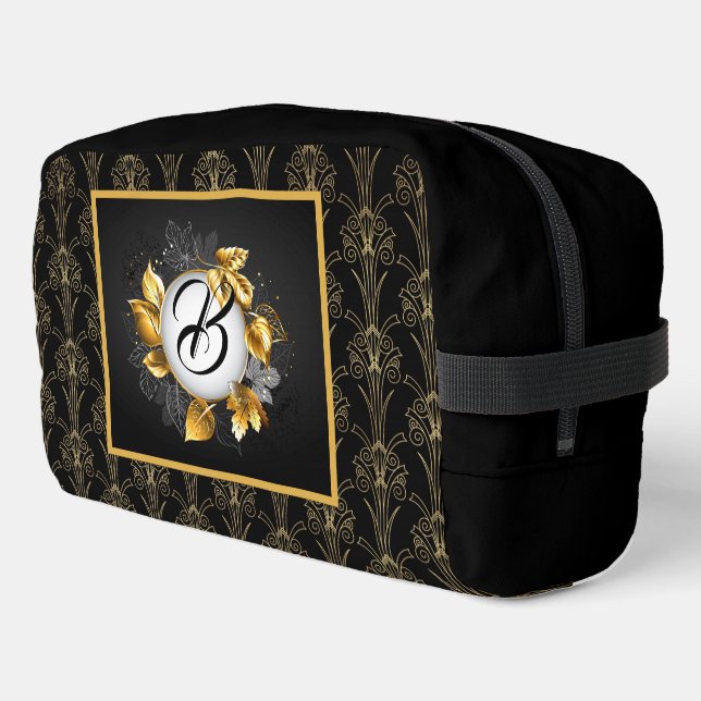 Monogrammierte schwarze Art Deco Perle Waschbeutel (Linke Seite)