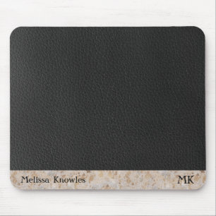 Monogrammierte schwarze Lederinitialen Mousepad