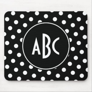Monogrammierte schwarze und weiße Polka-Punkte Mousepad