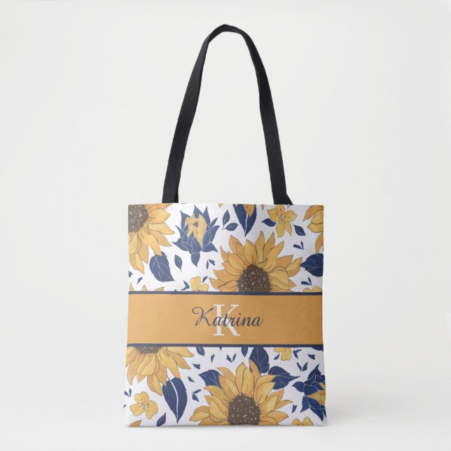Monogrammierte Sonnenblumen-Tasche (Vorderseite)