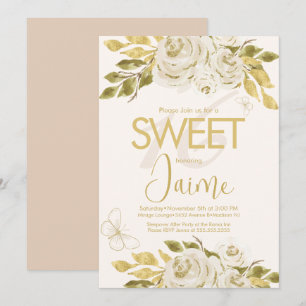Monogrammierte Sweet 16 Elfenbein-Rosa-Blumen Einladung