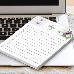 Monogrammierte To-Do-Liste Lila Aquarell-Blumen Notizblock