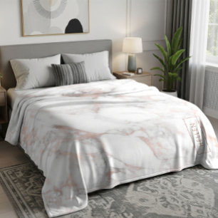 Monogrammierte trendige rose-goldene falsche Marmo Fleecedecke