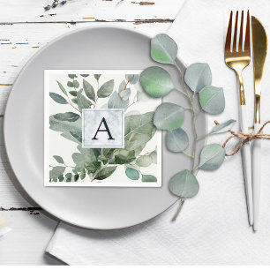 Monogrammierte tropische grüne Eukalyptus-Hochzeit Serviette
