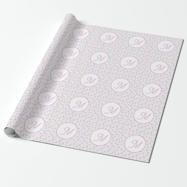 Monogrammierte verspielte Kokette Rosa Wasserfarbe Geschenkpapier (Ungerollt)