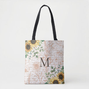 Monogrammierte Vintage-Landsonnenblumen-Kalligrafi